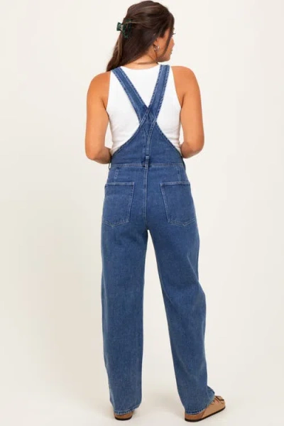 Pinkblush Blue Wash Rolled Cuff Denim Overalls In Blue