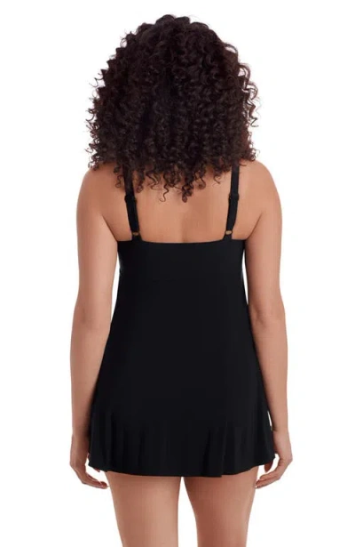 Longitude Ruffle Long Torso Swim Dress In Black