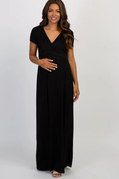 Pinkblush Draped Nursing Maxi Dress In Black