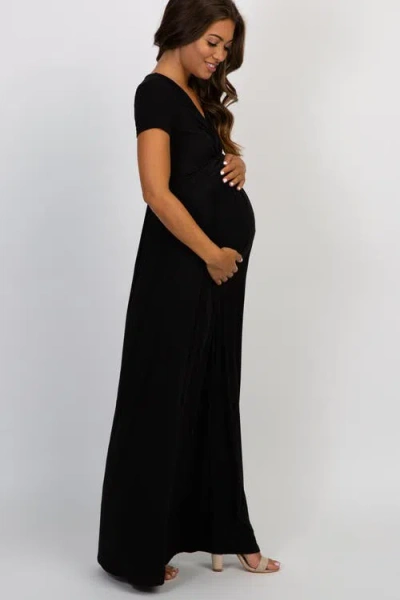 Pinkblush Draped Nursing Maxi Dress In Black