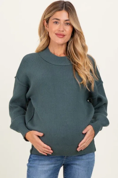 Pinkblush Wide Neck Drop Shoulder Sweater In Green