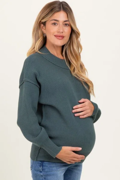 Pinkblush Wide Neck Drop Shoulder Sweater In Green