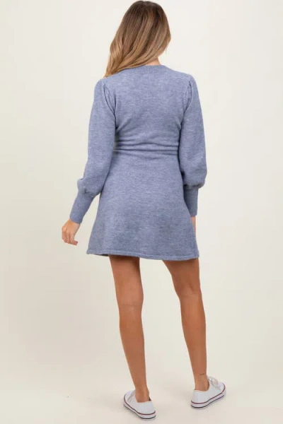Pinkblush Knit Bubble Sleeve Mini Dress In Blue