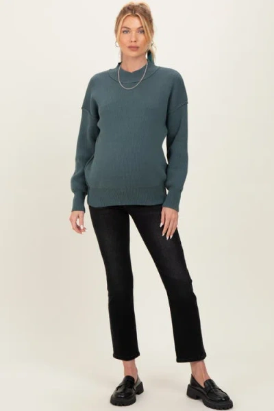 Pinkblush Wide Neck Drop Shoulder Sweater In Green
