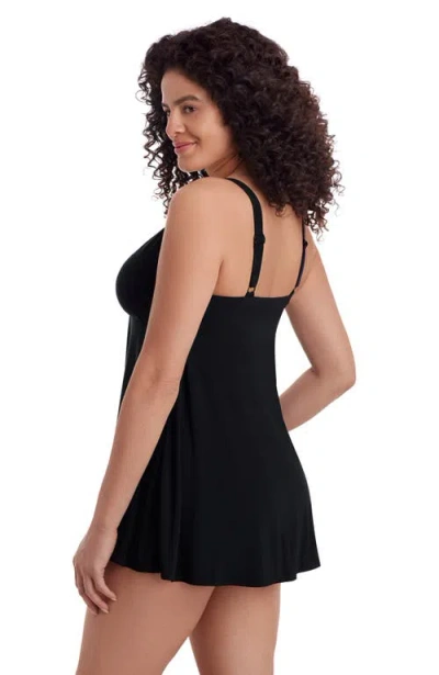 Longitude Twist Front Long Torso Swim Dress In Black