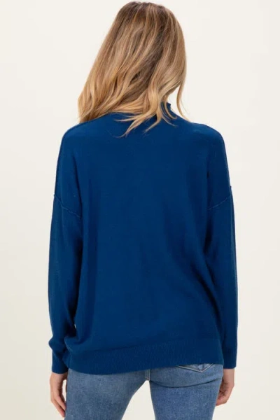 Pinkblush Mock Neck Exposed Seam Sweater In Blue