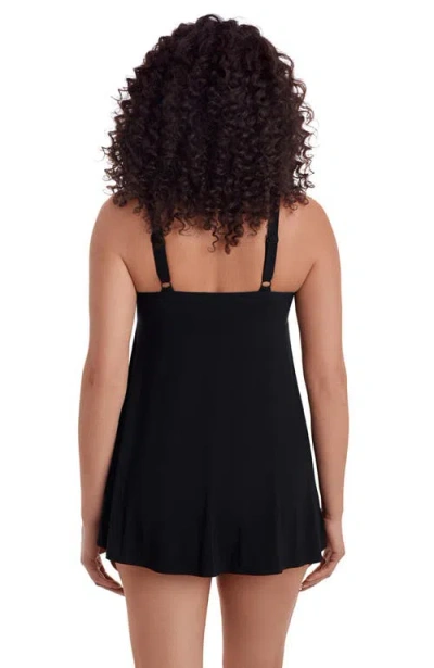Longitude Twist Front Long Torso Swim Dress In Black