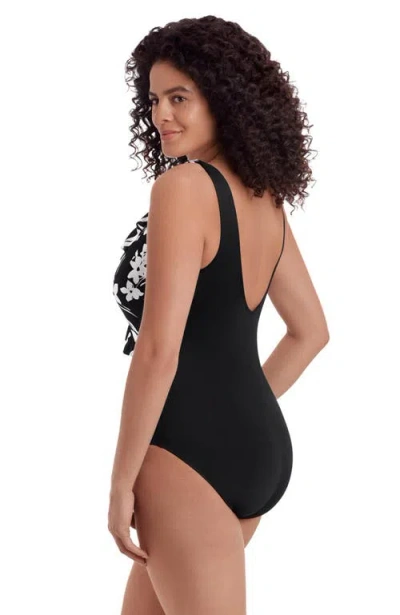 Longitude Ruffle Front Sash Surplice Long Torso One-piece Swimsuit In Black