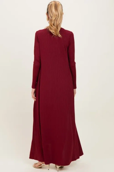Pinkblush Ribbed Sleeveless Dress Cardigan Set In Burgundy