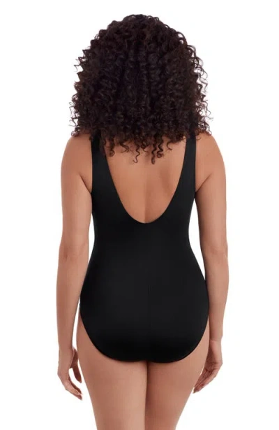 Longitude Ruffle Front Sash Surplice Long Torso One-piece Swimsuit In Black