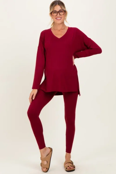 Pinkblush Brushed Knit Oversized Top And Legging Set In Burgundy
