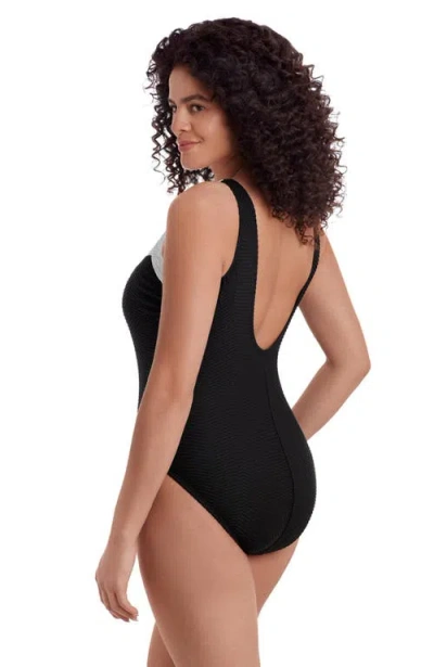 Longitude Sweetheart Inset Tank Long Torso One-piece Swimsuit In Black