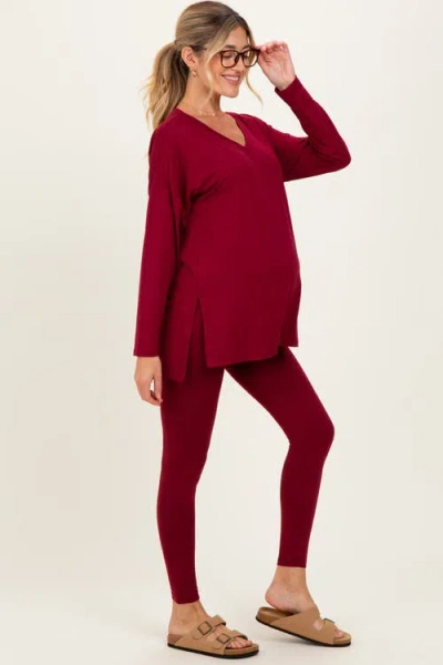 Pinkblush Brushed Knit Oversized Top And Legging Set In Burgundy