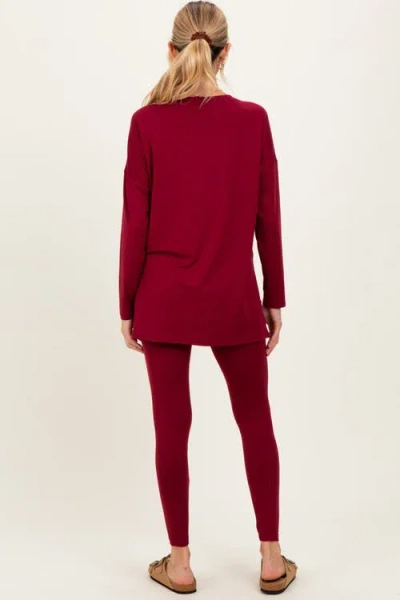Pinkblush Brushed Knit Oversized Top And Legging Set In Burgundy