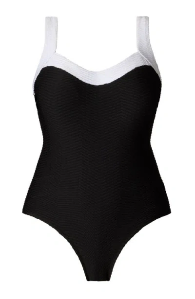 Longitude Sweetheart Inset Tank Long Torso One-piece Swimsuit In Black