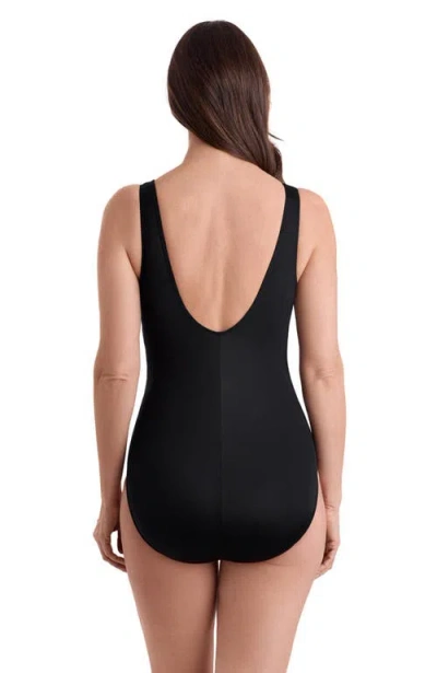 Longitude Folded Band Fan Tank Long Torso One-piece Swimsuit In Blue