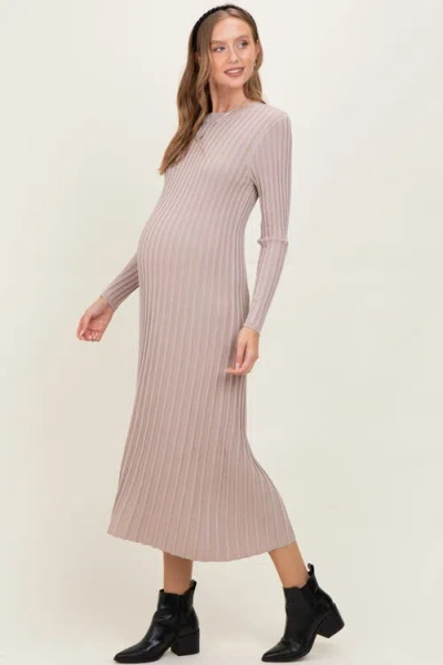 Pinkblush Ribbed Long Sleeve Sweater Midi Dress In Pink