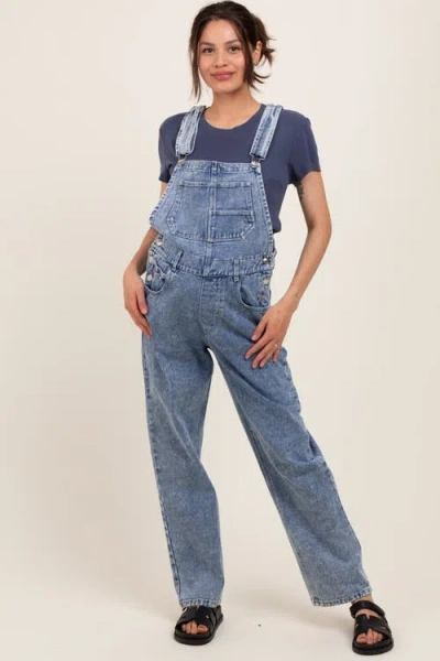 Pinkblush Blue Wash Rolled Cuff Denim Overalls In Blue