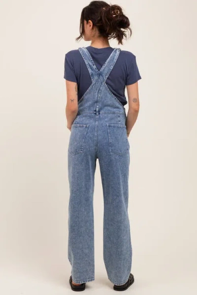 Pinkblush Blue Wash Rolled Cuff Denim Overalls In Blue