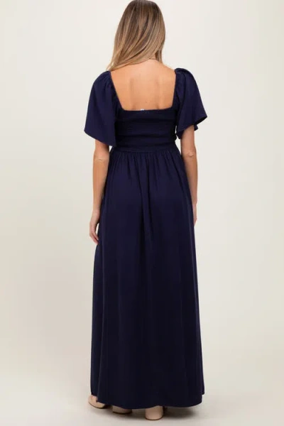 Pinkblush Chambray Smocked Maxi Dress In Black