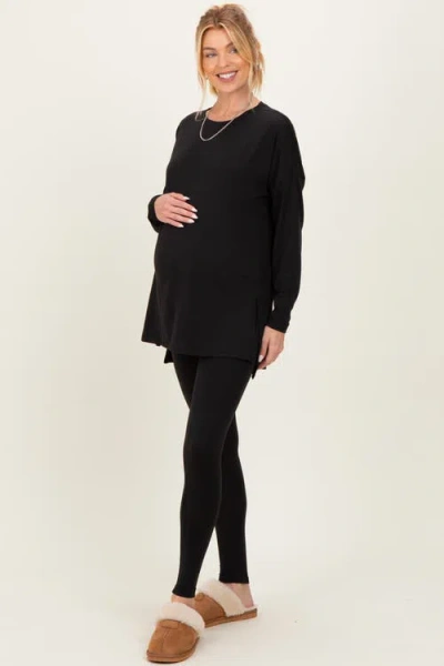Pinkblush Brushed Knit Oversized Top And Legging Set In Black