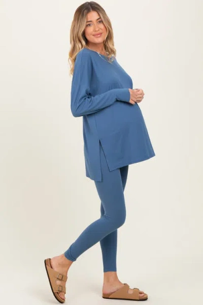 Pinkblush Brushed Knit Oversized Top And Legging Set In Blue