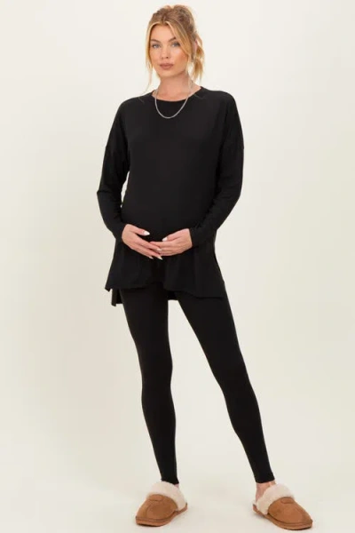 Pinkblush Brushed Knit Oversized Top And Legging Set In Black