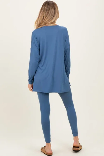 Pinkblush Brushed Knit Oversized Top And Legging Set In Blue