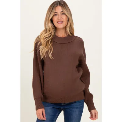 Pinkblush Wide Neck Drop Shoulder Sweater In Brown