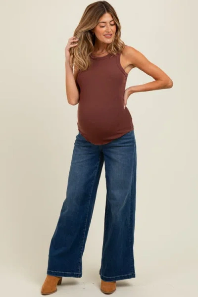Pinkblush Super Wide Leg Maternity Jeans In Brown