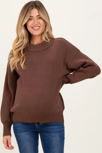 Pinkblush Wide Neck Drop Shoulder Sweater In Brown