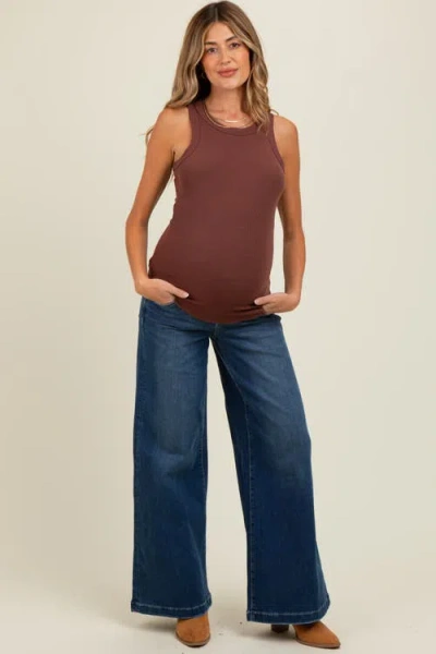 Pinkblush Super Wide Leg Maternity Jeans In Brown