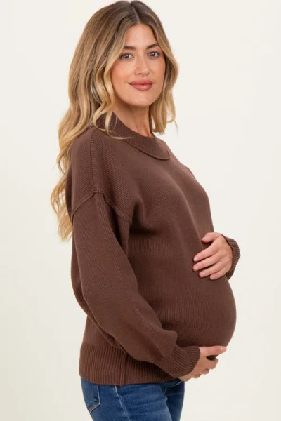 Pinkblush Wide Neck Drop Shoulder Sweater In Brown