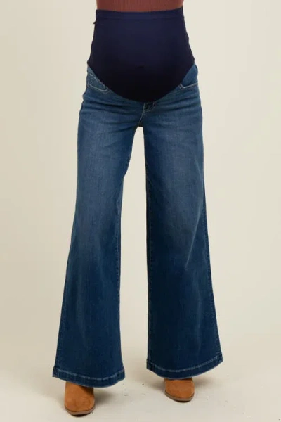 Pinkblush Super Wide Leg Maternity Jeans In Brown