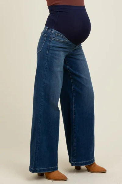 Pinkblush Super Wide Leg Maternity Jeans In Brown