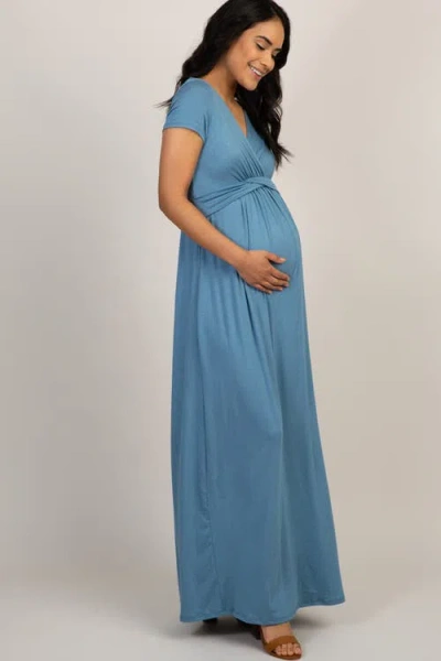 Pinkblush Draped Nursing Maxi Dress In Blue