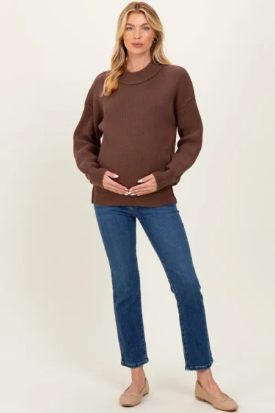 Pinkblush Wide Neck Drop Shoulder Sweater In Brown