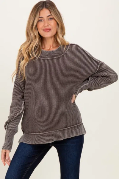 Pinkblush Washed Side Slit Oversized Sweater In Gray