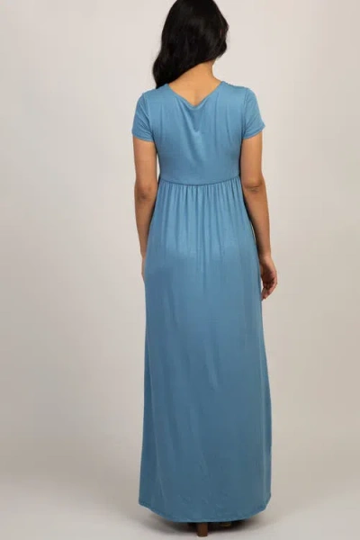 Pinkblush Draped Nursing Maxi Dress In Blue