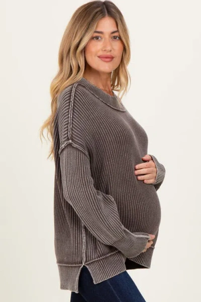Pinkblush Washed Side Slit Oversized Sweater In Gray