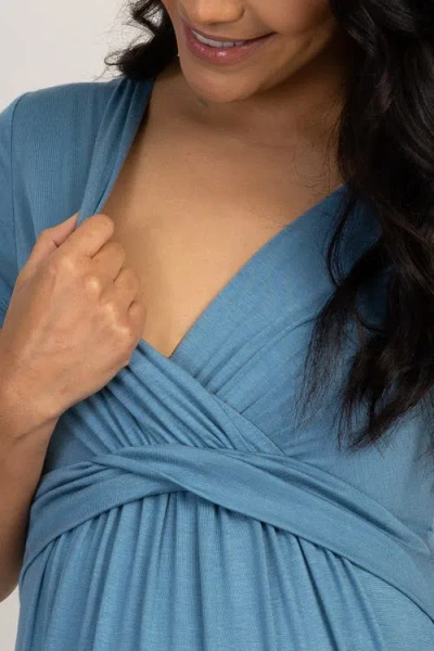 Pinkblush Draped Nursing Maxi Dress In Blue