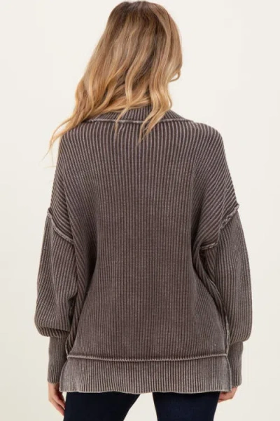 Pinkblush Washed Side Slit Oversized Sweater In Gray