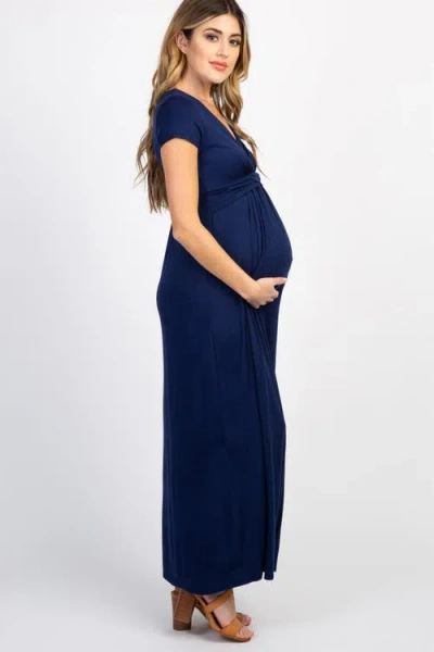 Pinkblush Draped Nursing Maxi Dress In Blue