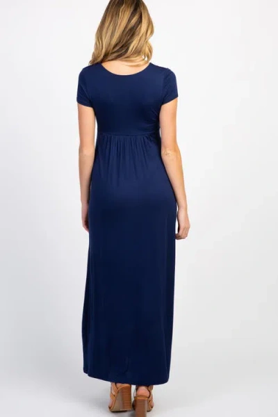 Pinkblush Draped Nursing Maxi Dress In Blue
