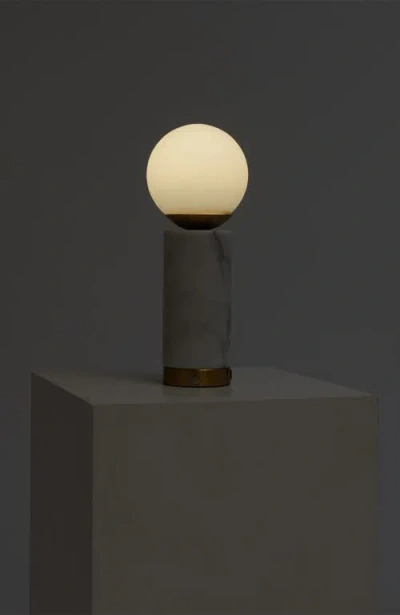 Brightech Aspen 14.5" Frosted Glass Orb And Marble Led Table Lamp With Usb Charging Port And 3-way D In White