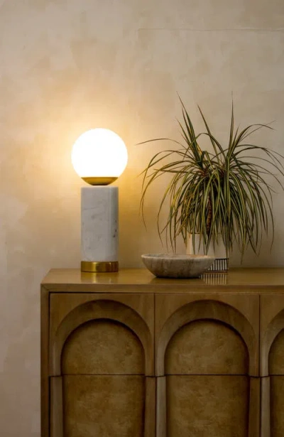 Brightech Aspen 14.5" Frosted Glass Orb And Marble Led Table Lamp With Usb Charging Port And 3-way D In White