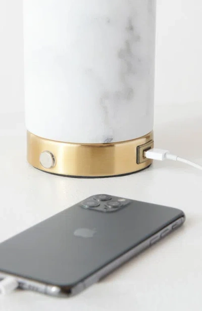 Brightech Aspen 14.5" Frosted Glass Orb And Marble Led Table Lamp With Usb Charging Port And 3-way D In White