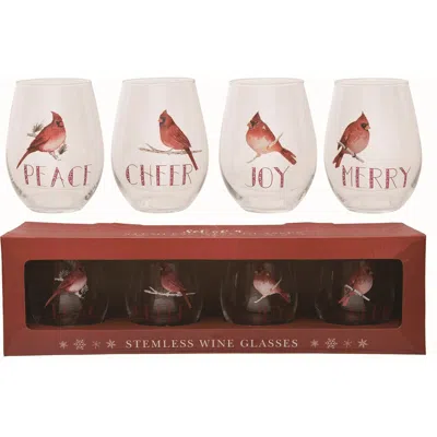 Transpac Clear Christmas Stemless Wine Glasses Set Of 4 In Multi