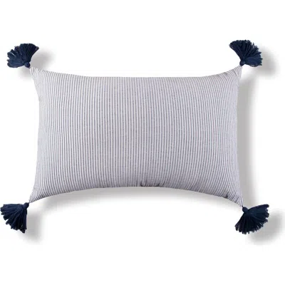 Carol & Frank Bree Vertical Stripe Tasseled Cotton Accent Pillow In Blue