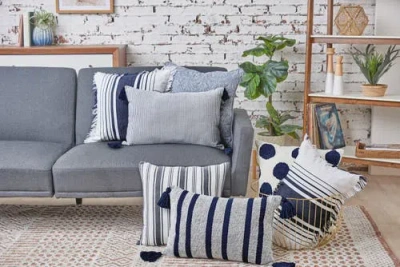 Carol & Frank Bree Vertical Stripe Tasseled Cotton Accent Pillow In Blue